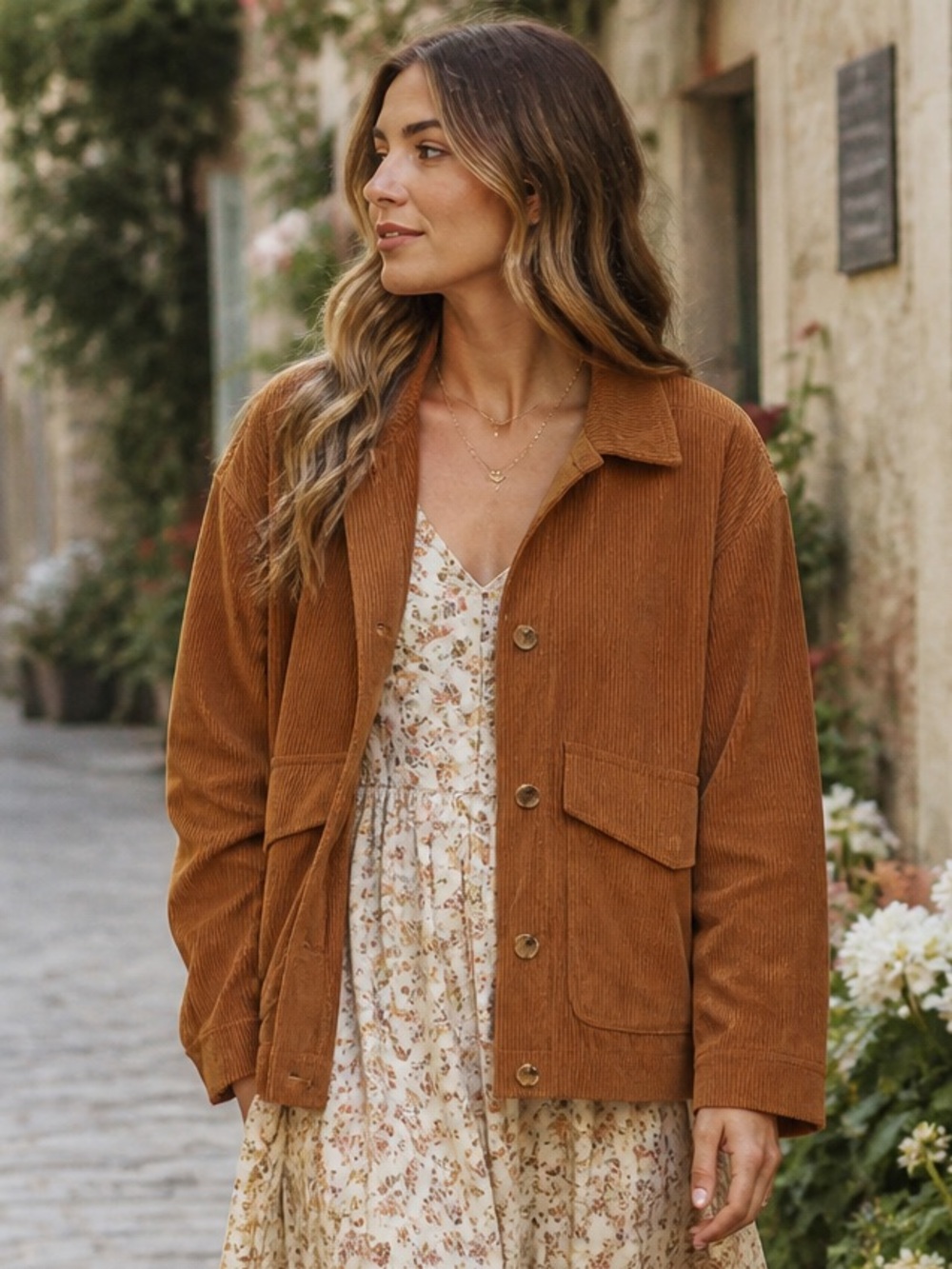 Avec Les Filles Anthropologie Cropped Corduroy Button-Front Shirt Jacket Brown M